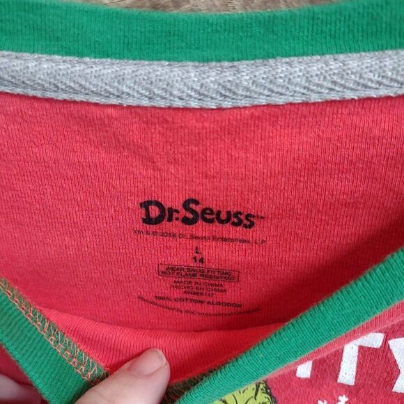 Dr. Seuss Grinch Kids Red Pajama Top Large (L) Snug Fit - Naughty & Nice - Picture 2 of 3